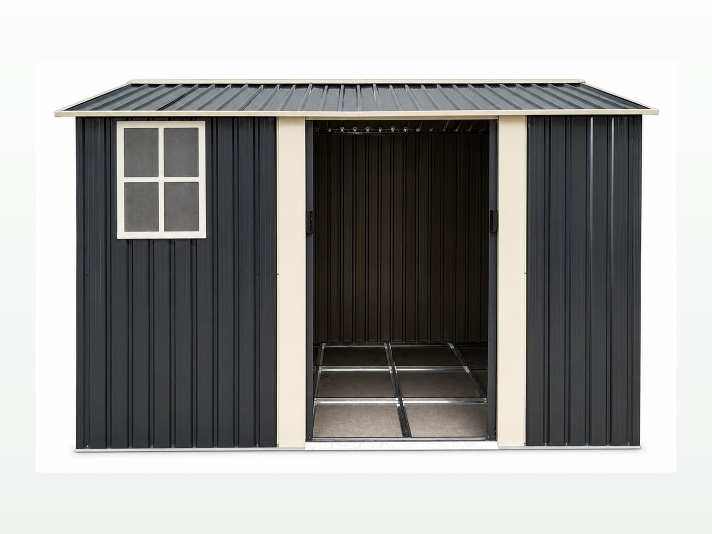 Gable roof shed with optional framed window